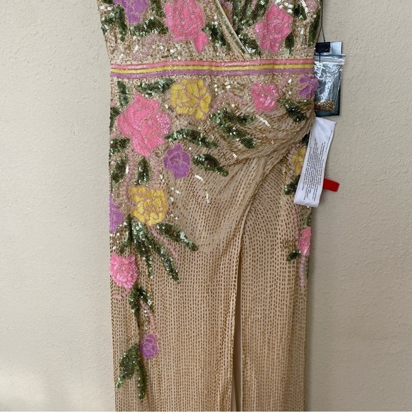 Mac Duggal Floral Beaded Sequin Embellished Front Slit Gown Dress 5420 - Picture 4 of 17